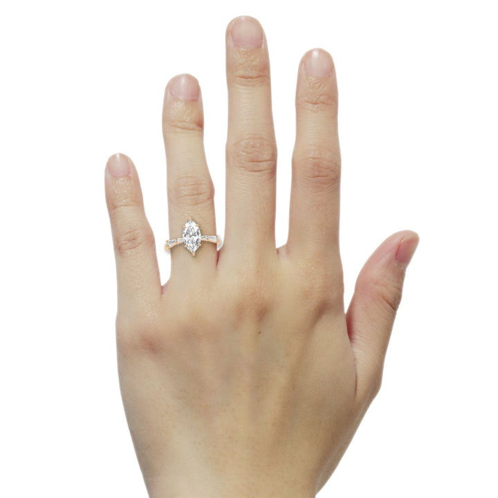Marquise Lab Diamond with Tapered Baguettes Fairytale Engagement Ring By Valley Rose