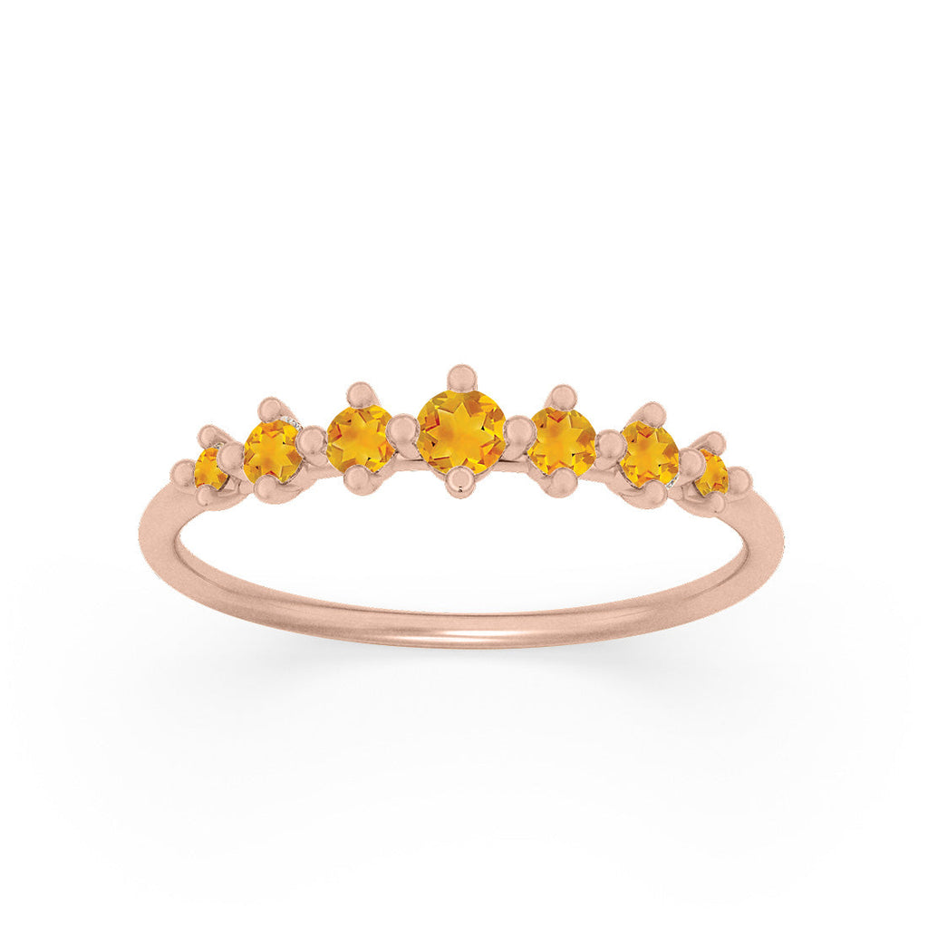 Dainty Tapered Citrine Wedding Band, Gold Stacking Ring By Valley Rose Ethical Jewelry