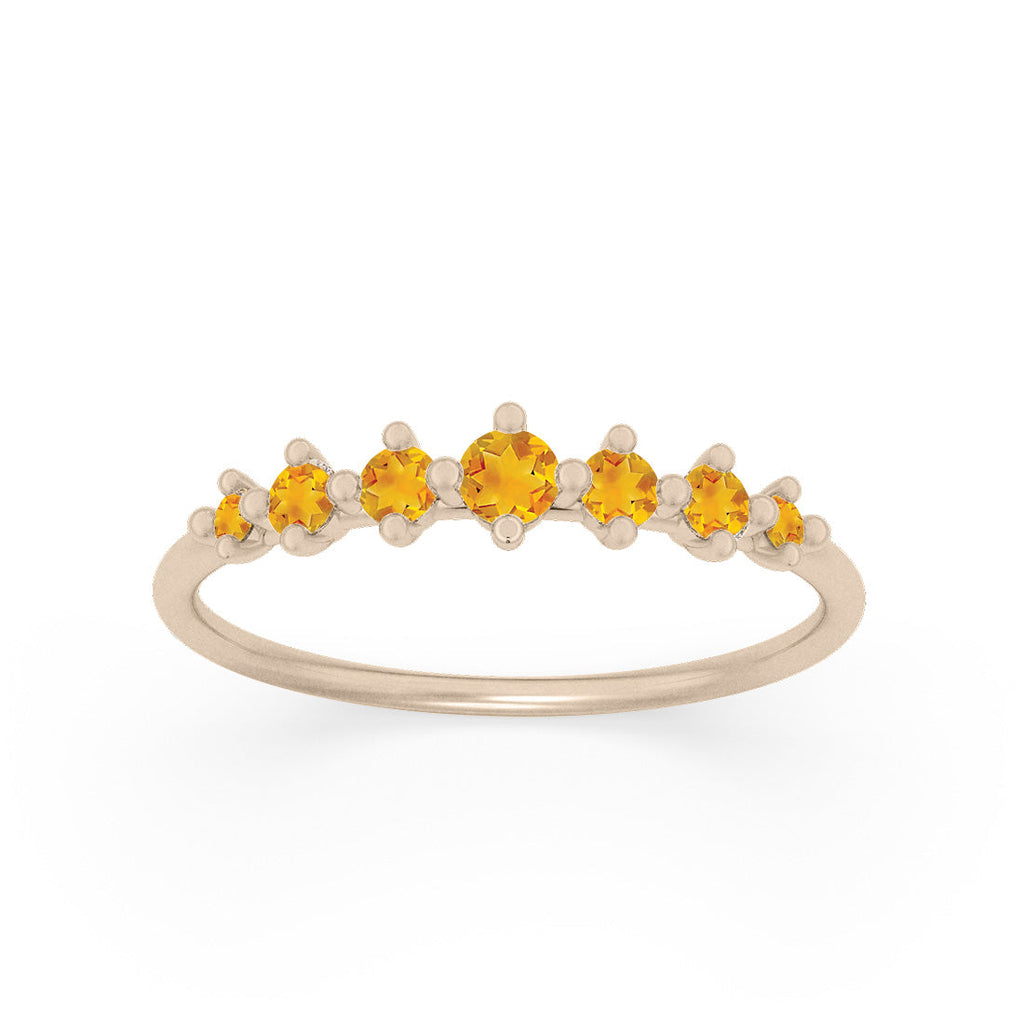 Dainty Tapered Citrine Wedding Band, Gold Stacking Ring By Valley Rose Ethical Jewelry