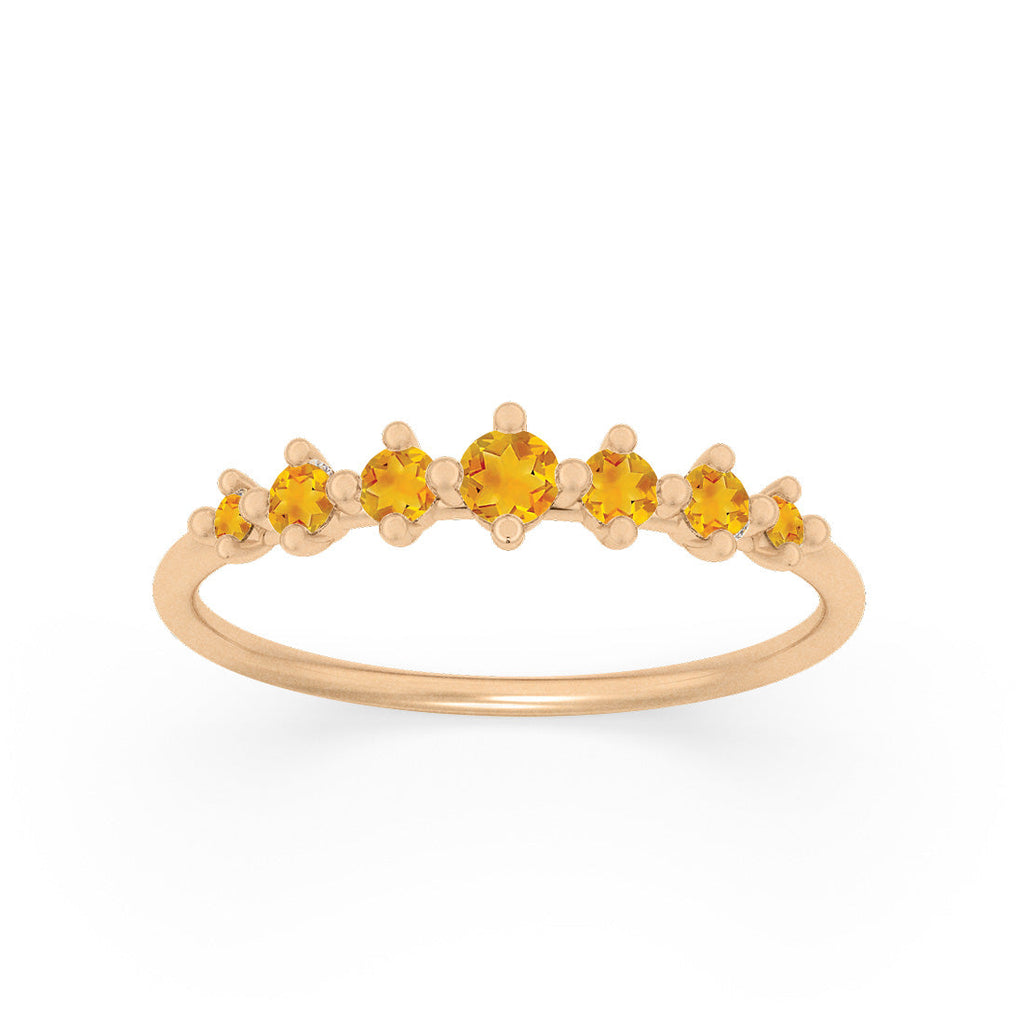 Dainty Tapered Citrine Wedding Band, Gold Stacking Ring By Valley Rose Ethical Jewelry