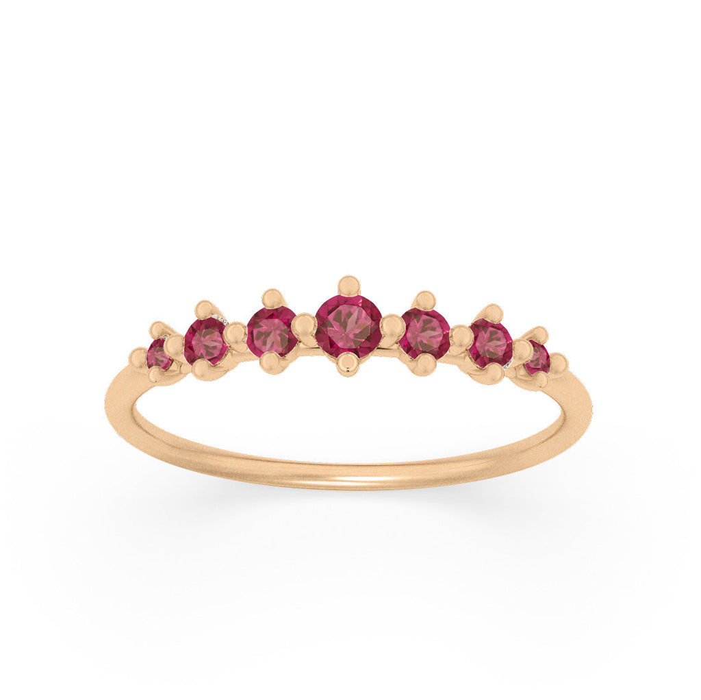 Dainty Tapered Garnet Wedding Band, Gold Stacking Ring By Valley Rose Ethical Jewelry