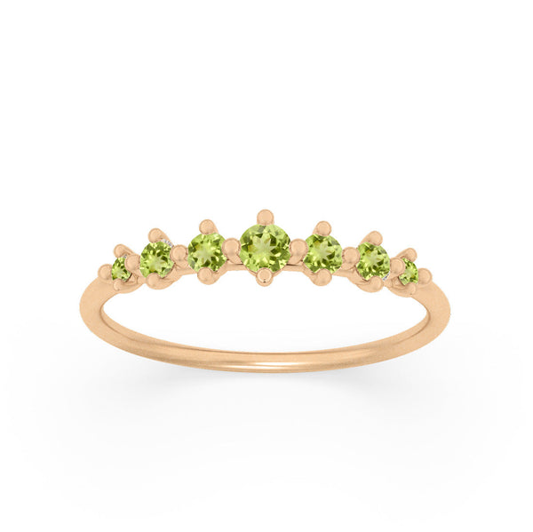 Dainty Tapered Peridot Wedding Band, Gold Stacking Ring By Valley Rose Ethical Jewelry