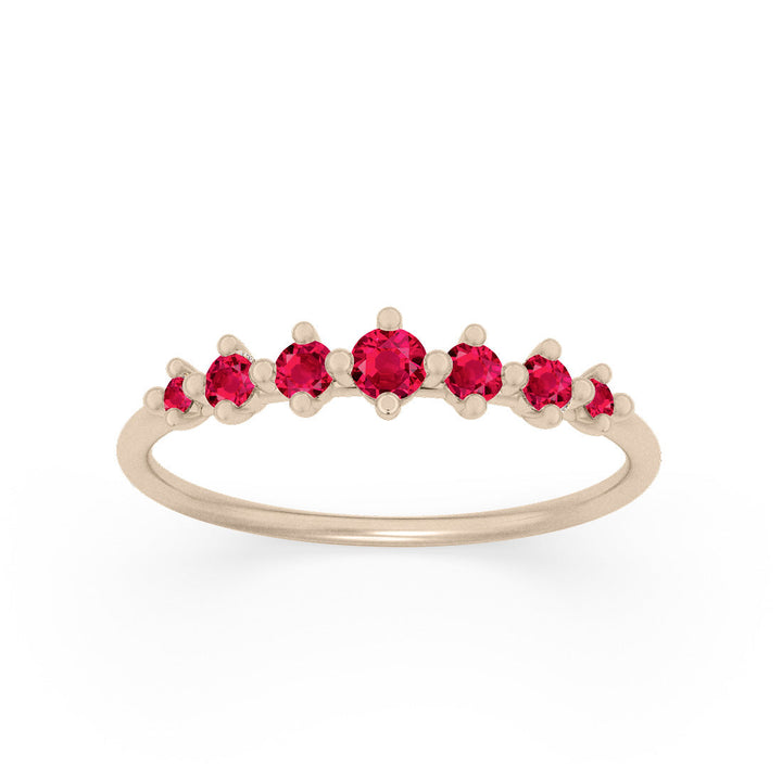Dainty Tapered Red Ruby Wedding Band, Gold Stacking Ring By Valley Rose Ethical Jewelry