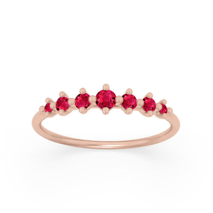 Dainty Tapered Red Ruby Wedding Band, Gold Stacking Ring By Valley Rose Ethical Jewelry