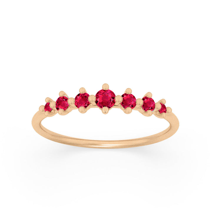 Dainty Tapered Red Ruby Wedding Band, Gold Stacking Ring By Valley Rose Ethical Jewelry