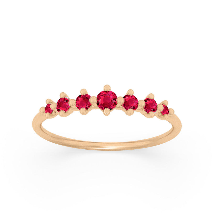 Dainty Tapered Red Ruby Wedding Band, Gold Stacking Ring By Valley Rose Ethical Jewelry