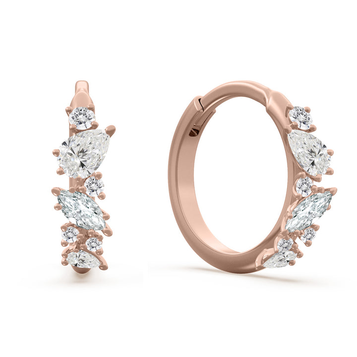 Mixed Shape Diamond Clickers Gold Hoop Earrings
