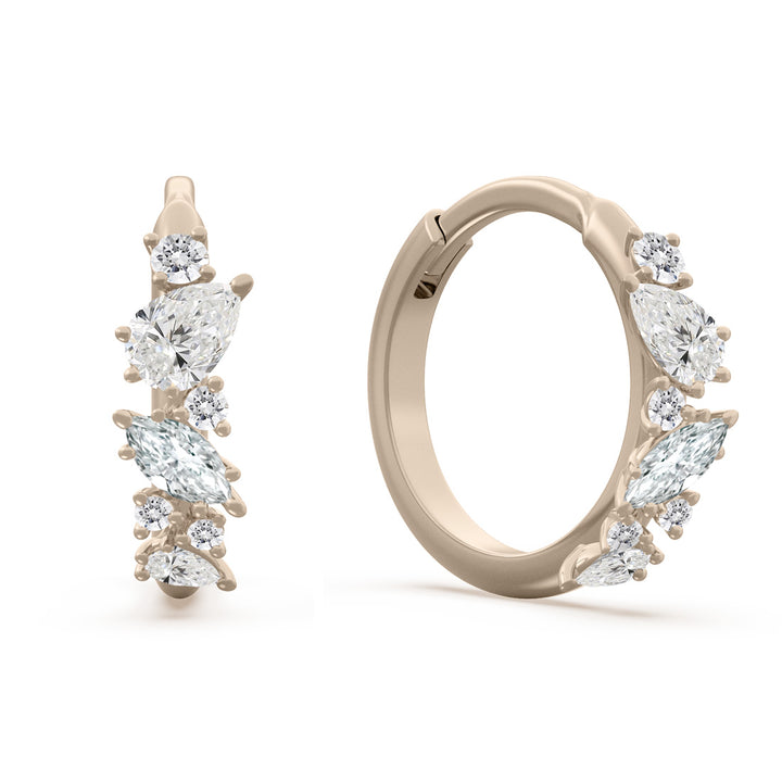 Mixed Shape Diamond Clickers Gold Hoop Earrings