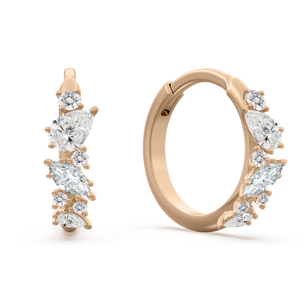 Mixed Shape Diamond Clickers Gold Hoop Earrings