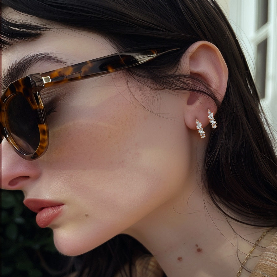 Mixed Shape Diamond Clickers Gold Hoop Earrings