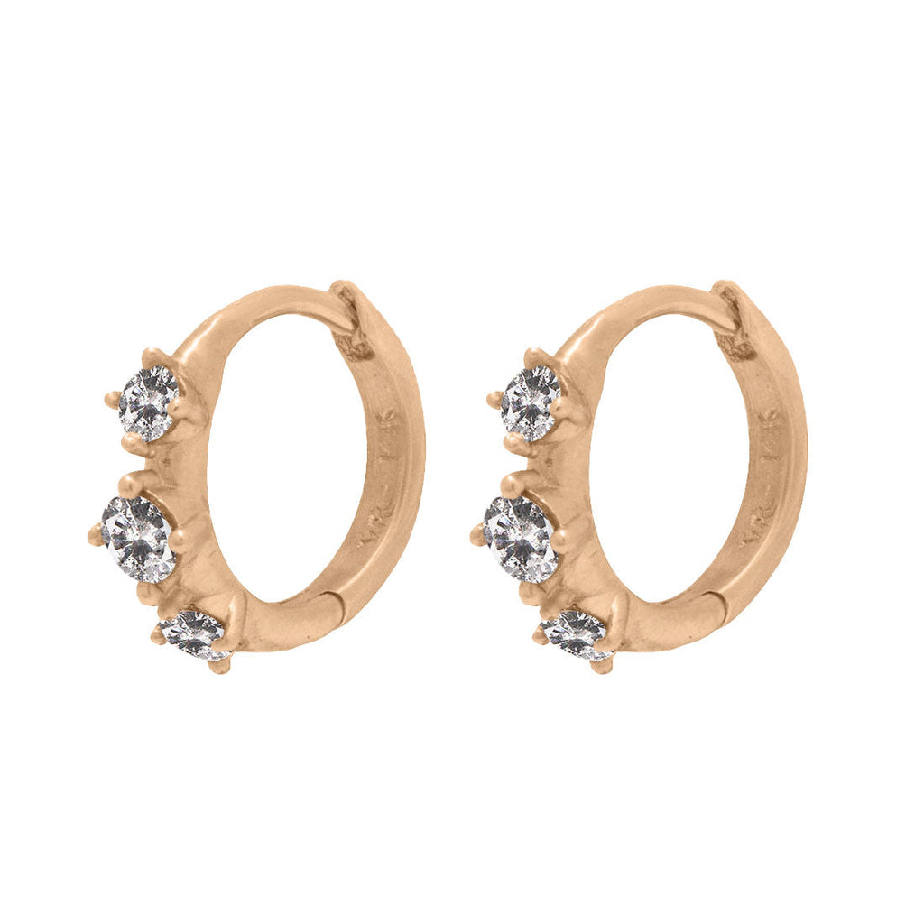 Diamond Clicker Hoops, Gold Huggie Earrings, Orion's Belt Constellation Salt & Pepper Diamond Single By Valley Rose Ethical Jewelry