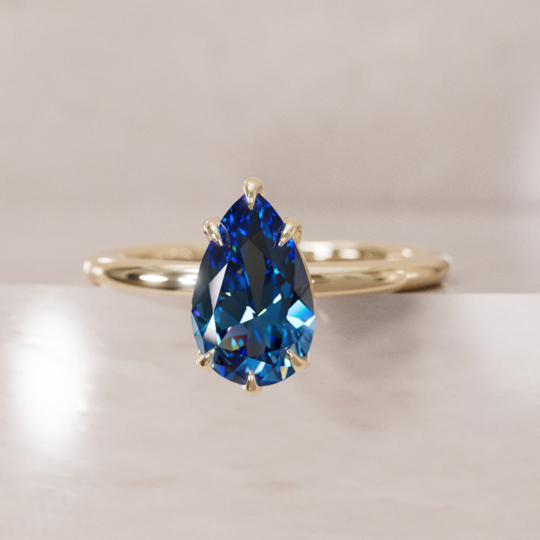Minimalist Pear Cut Engagement Ring, Blue Sapphire Solitaire By Valley Rose