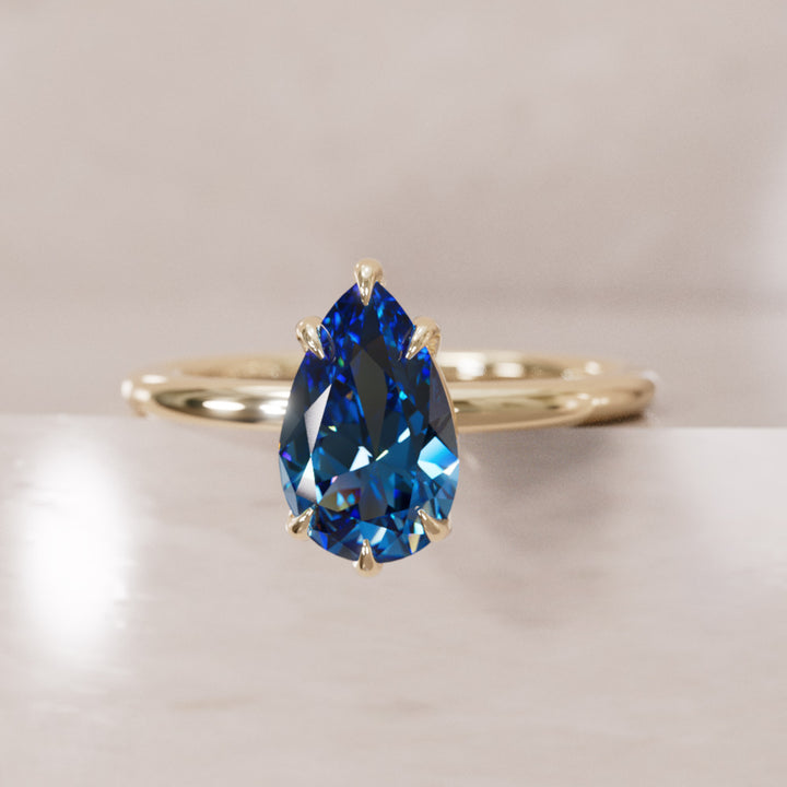Minimalist Pear Cut Engagement Ring, Blue Sapphire Solitaire By Valley Rose