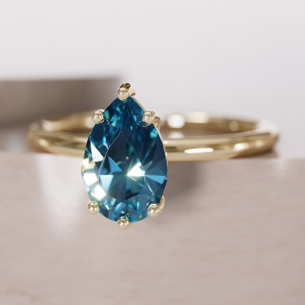 Minimalist Pear Cut Engagement Ring, Blue Sapphire Solitaire By Valley Rose