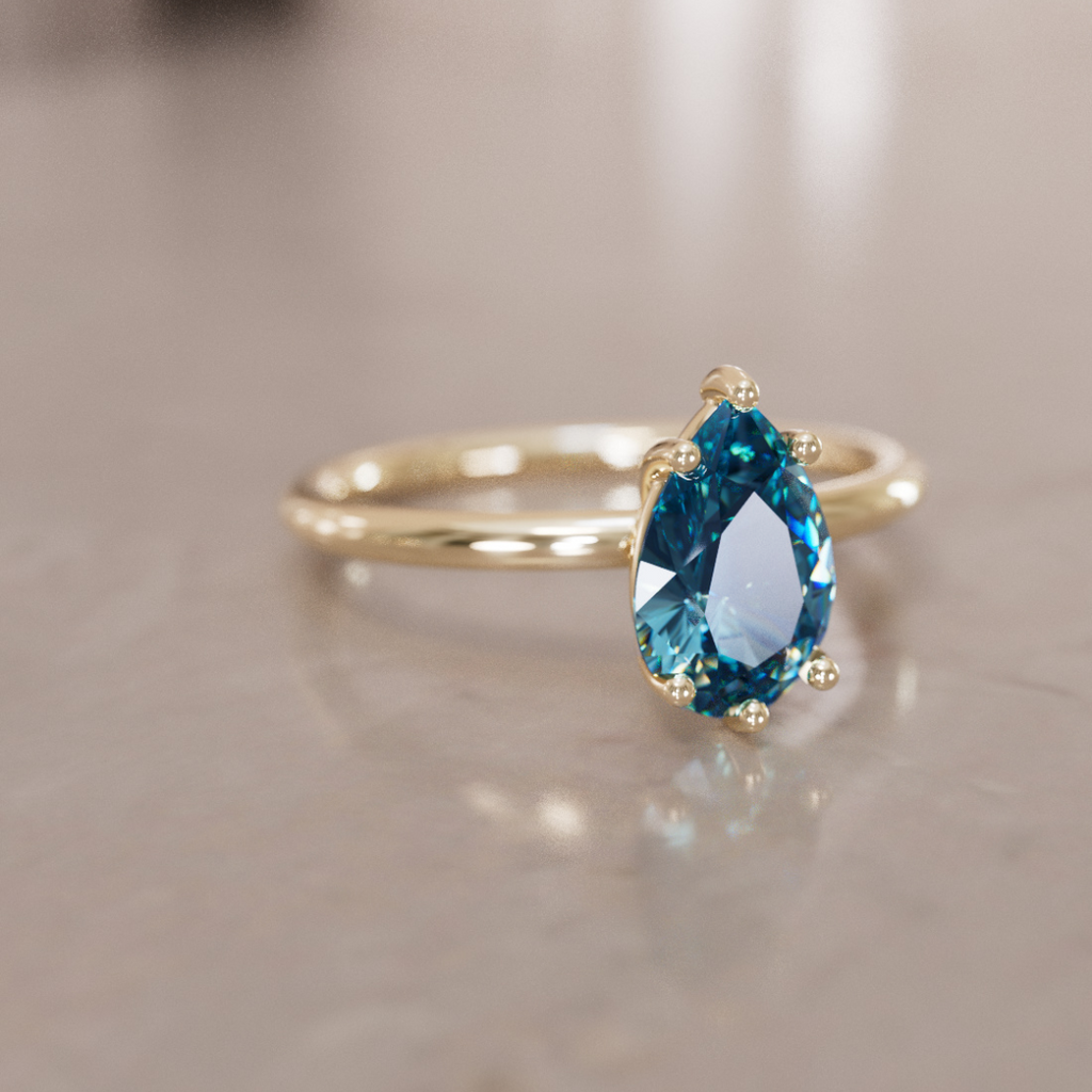 Minimalist Pear Cut Engagement Ring, Blue Sapphire Solitaire By Valley Rose