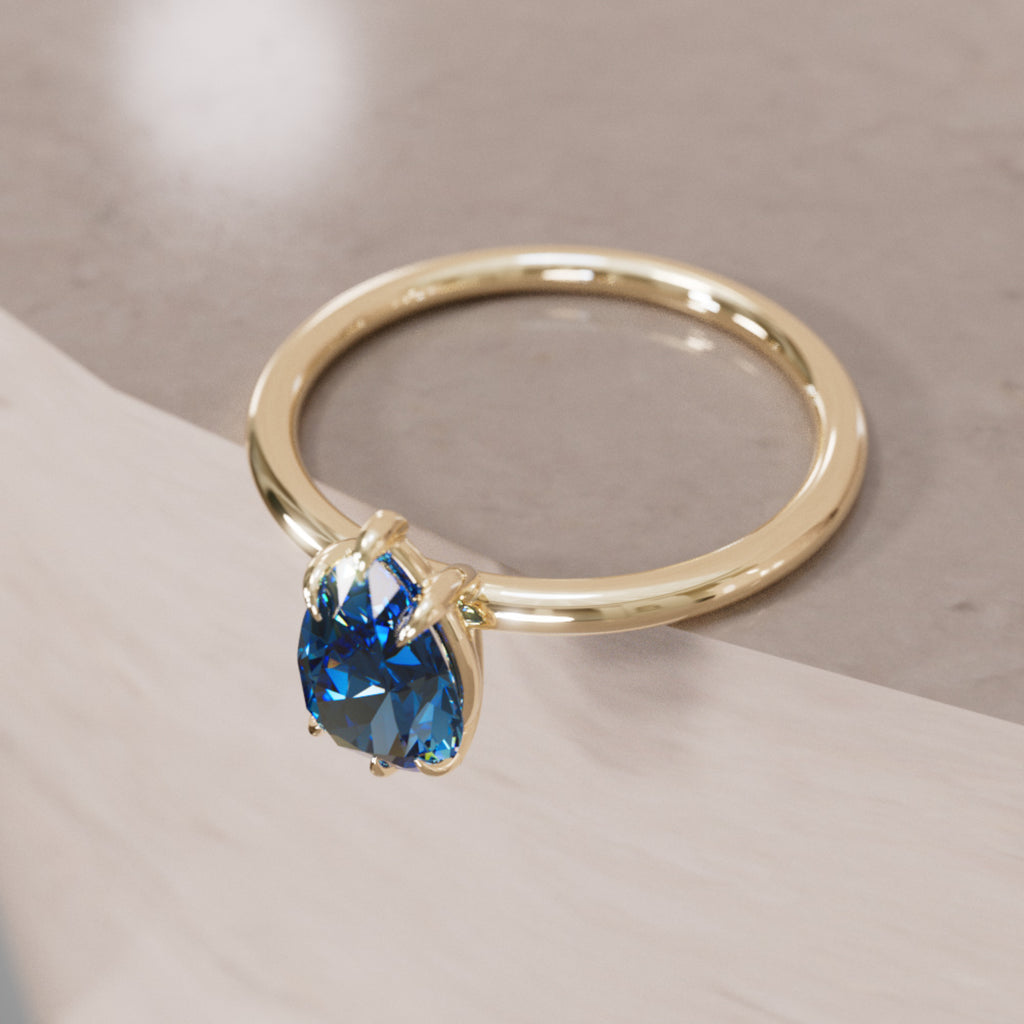 Minimalist Pear Cut Engagement Ring, Blue Sapphire Solitaire By Valley Rose
