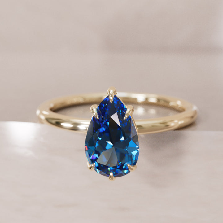 Minimalist Pear Cut Engagement Ring, Blue Sapphire Solitaire By Valley Rose