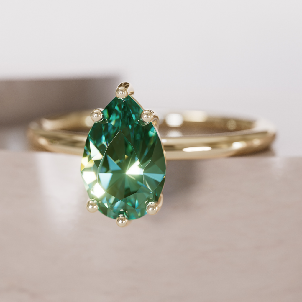 Minimalist Pear Cut Engagement Ring, Green Sapphire Solitaire By Valley Rose