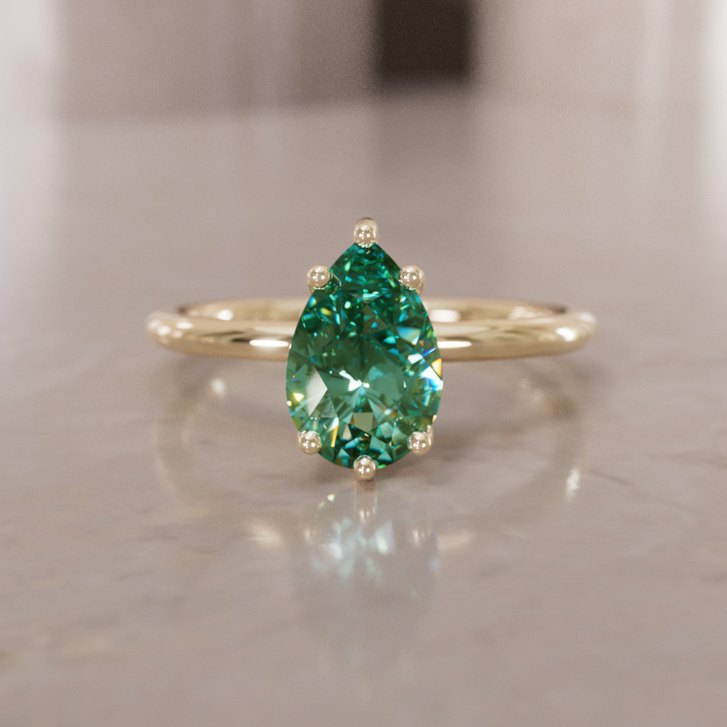 Minimalist Pear Cut Engagement Ring, Green Sapphire Solitaire By Valley Rose