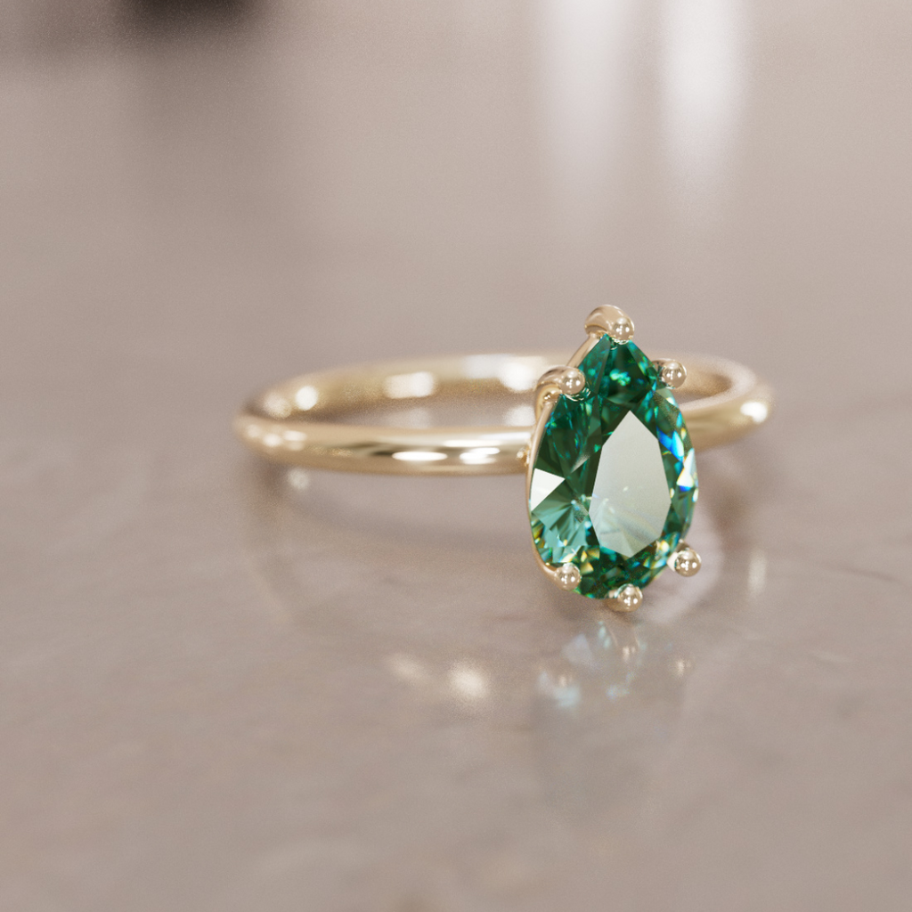 Minimalist Pear Cut Engagement Ring, Green Sapphire Solitaire By Valley Rose