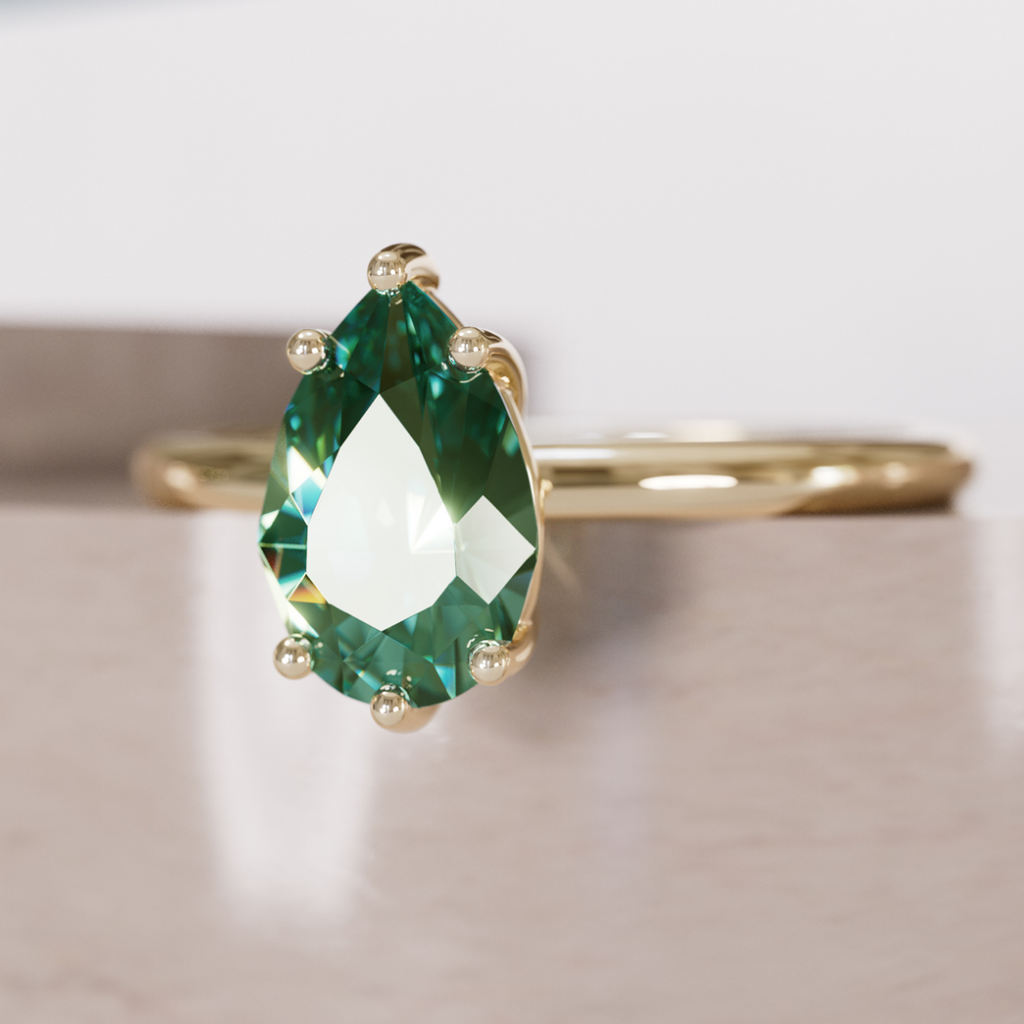 Minimalist Pear Cut Engagement Ring, Green Sapphire Solitaire By Valley Rose