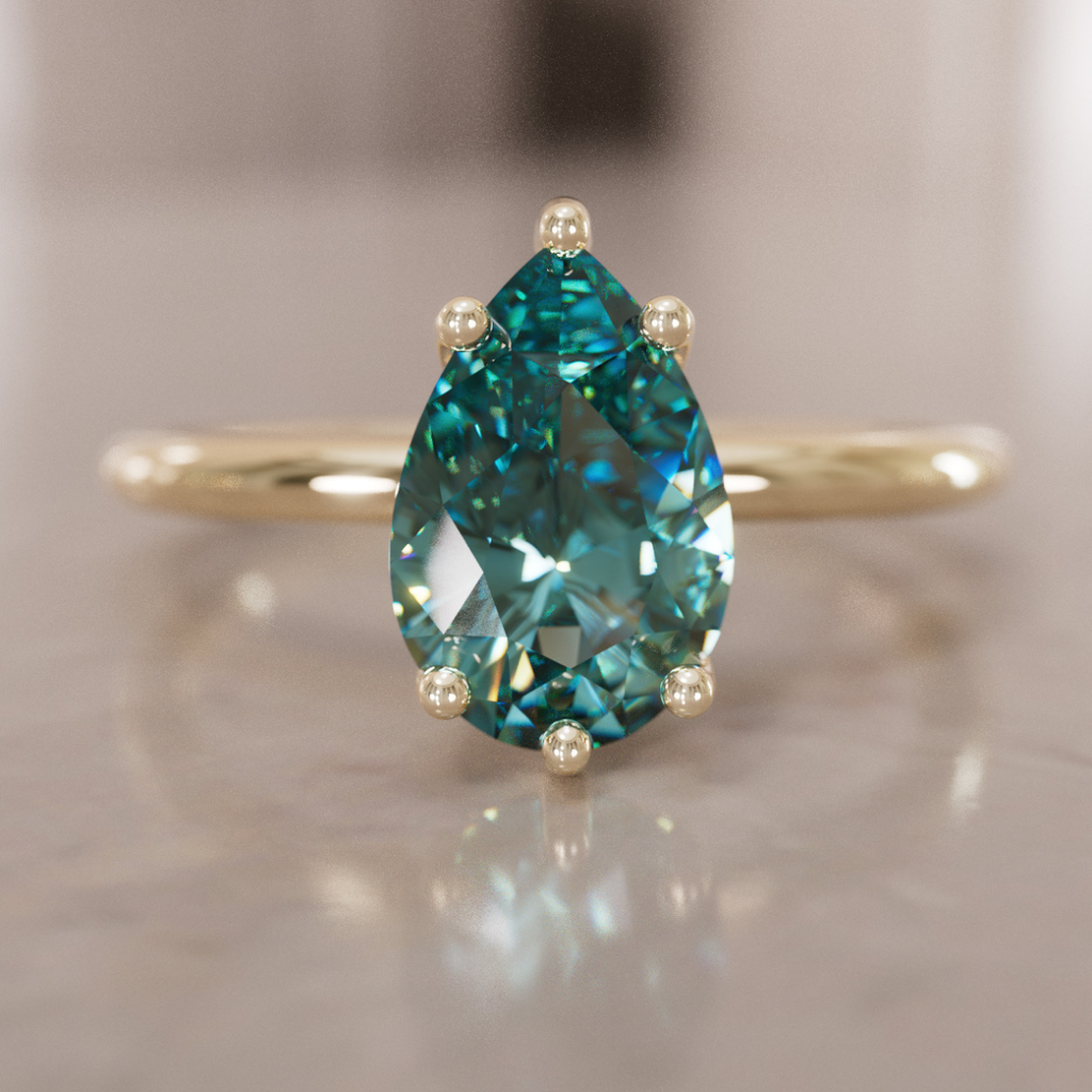 Minimalist Pear Shaped Engagement Ring, Teal Sapphire Solitaire By Valley Rose