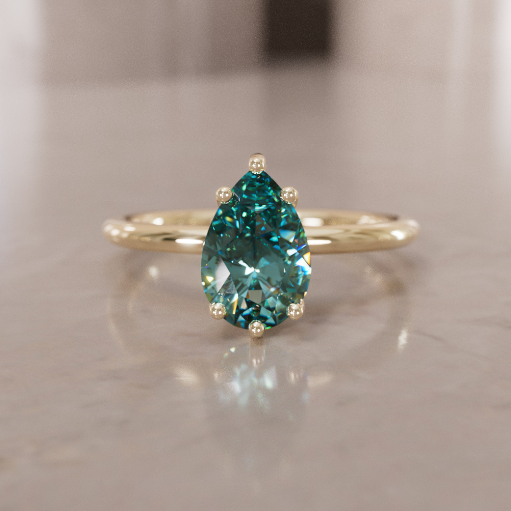 Minimalist Pear Shaped Engagement Ring, Teal Sapphire Solitaire By Valley Rose