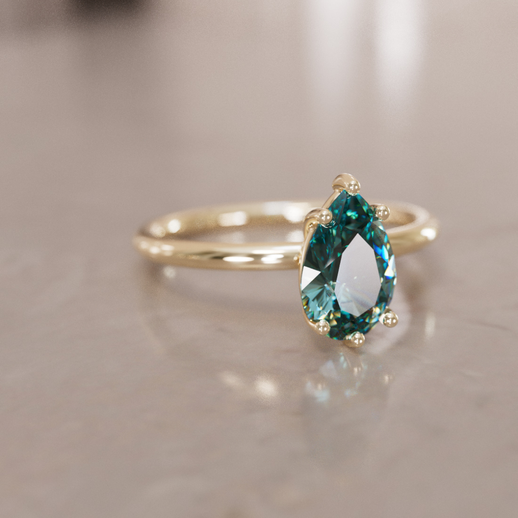 Minimalist Pear Shaped Engagement Ring, Teal Sapphire Solitaire By Valley Rose