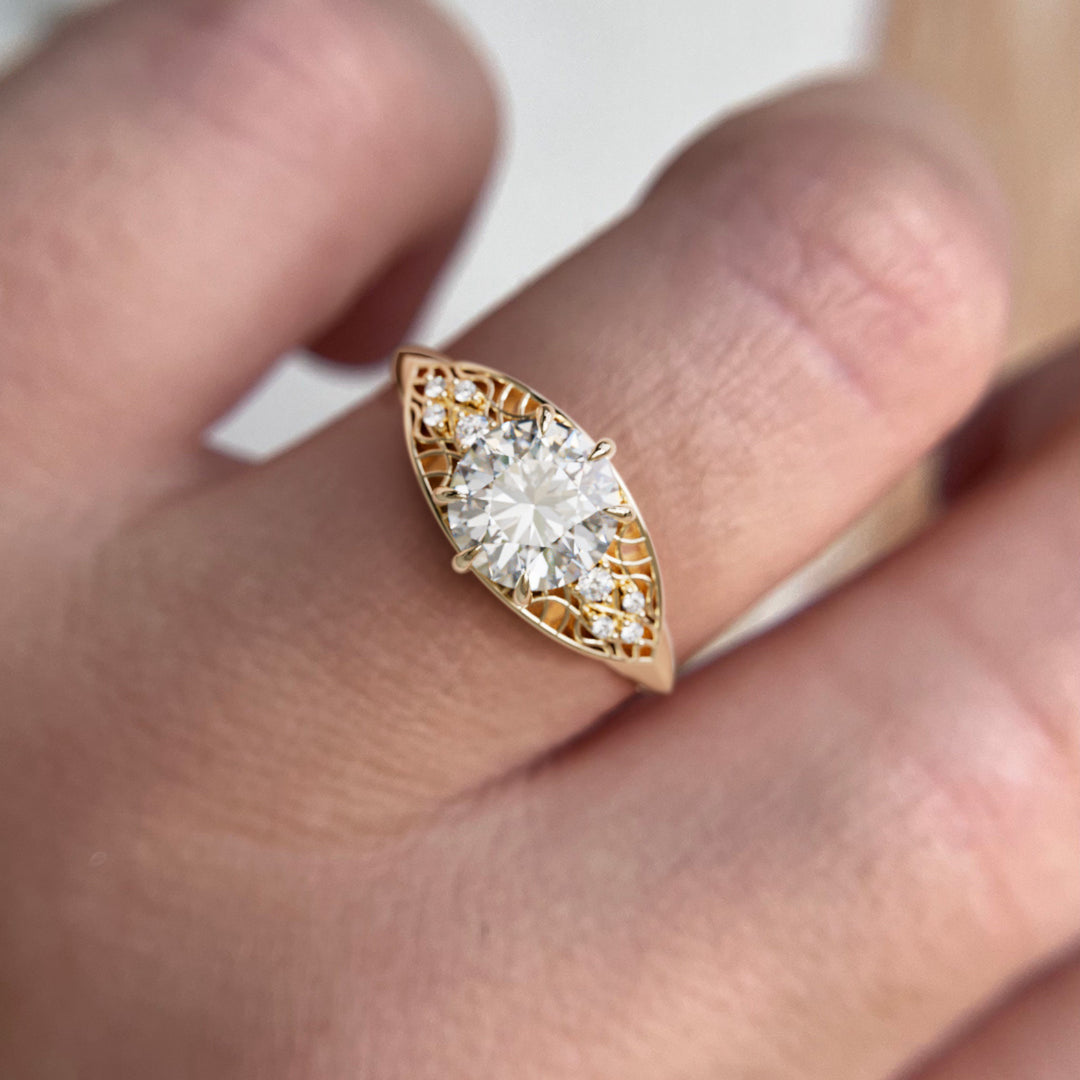 Mionmir Fantasy Round Lab Diamond Unique Engagement Ring By Valley Rose
