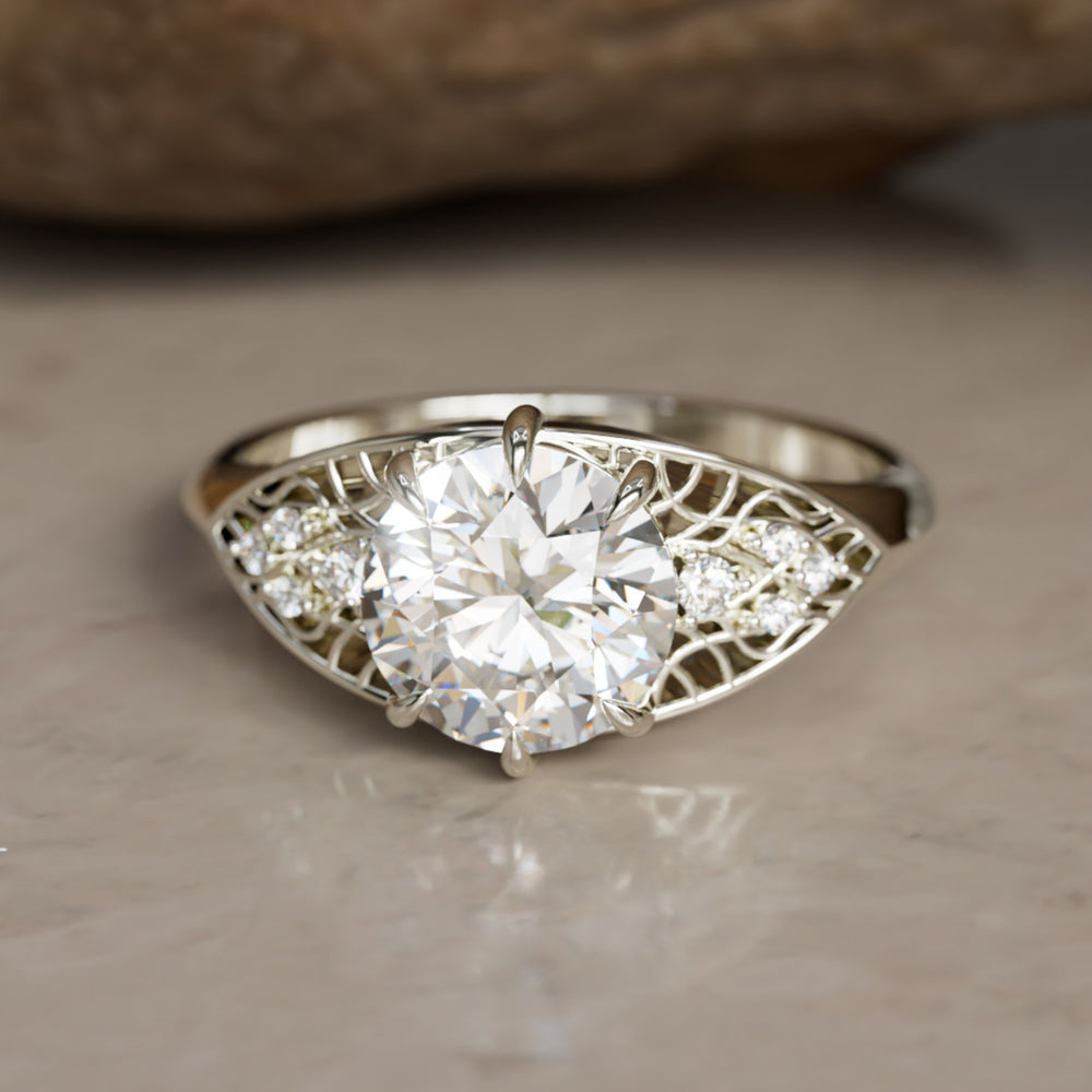 Mionmir Fantasy Round Lab Diamond Unique Engagement Ring By Valley Rose