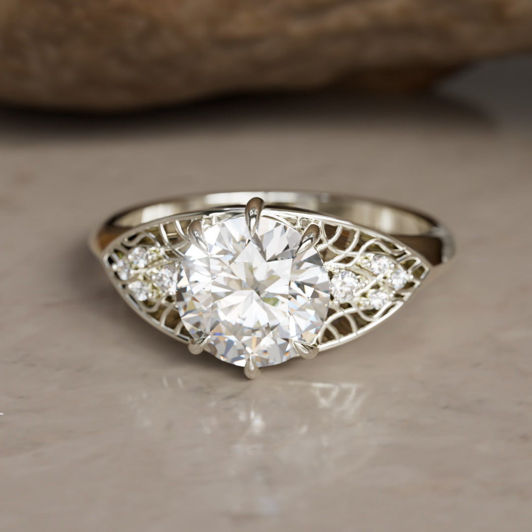 Mionmir Fantasy Round Lab Diamond Unique Engagement Ring By Valley Rose