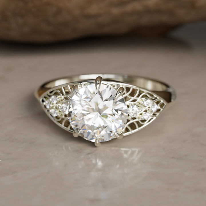 Mionmir Fantasy Round Lab Diamond Unique Engagement Ring By Valley Rose
