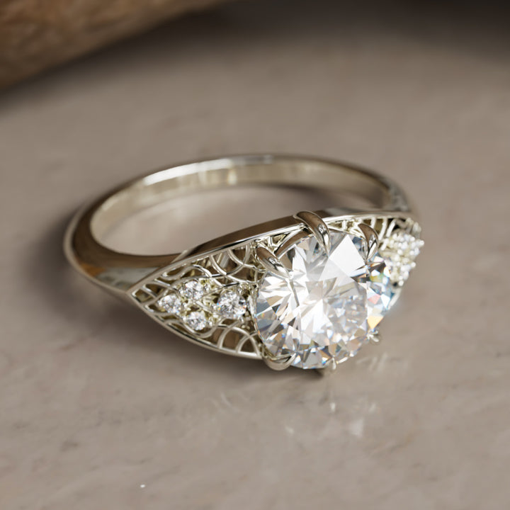 Mionmir Fantasy Round Lab Diamond Unique Engagement Ring By Valley Rose