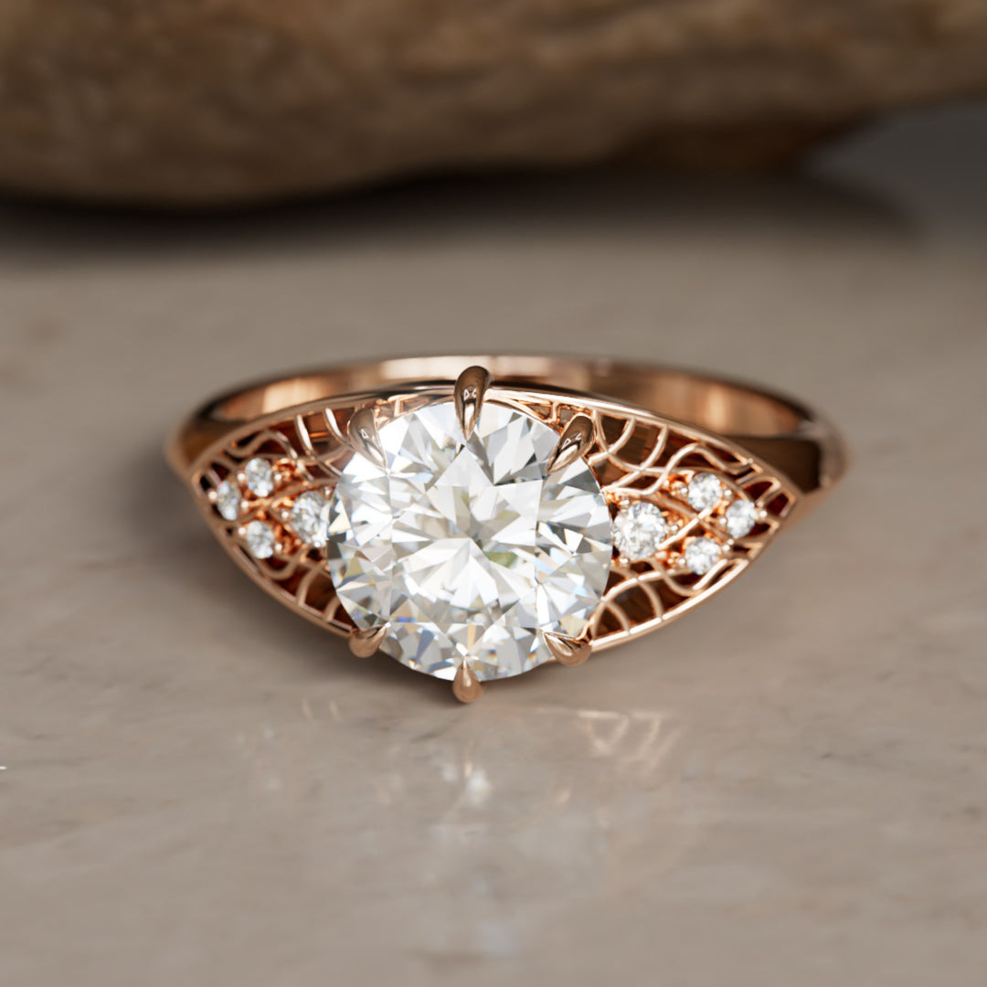 Mionmir Fantasy Round Lab Diamond Unique Engagement Ring By Valley Rose