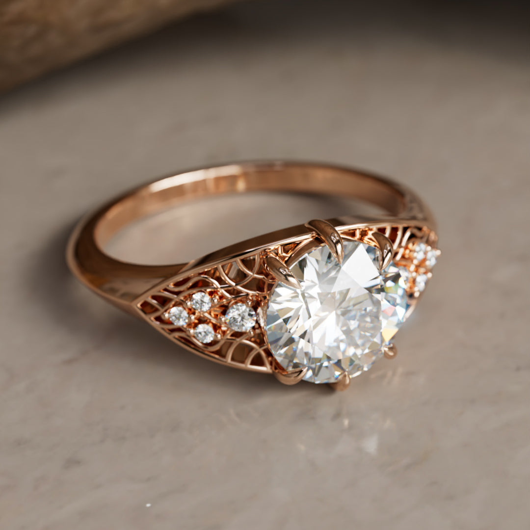 Mionmir Fantasy Round Lab Diamond Unique Engagement Ring By Valley Rose