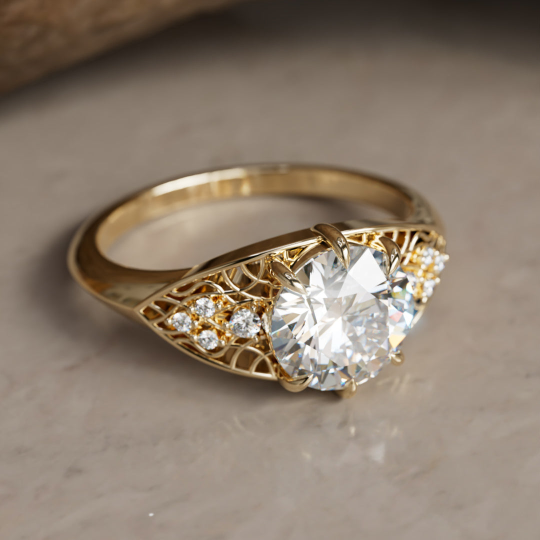Mionmir Fantasy Round Lab Diamond Unique Engagement Ring By Valley Rose
