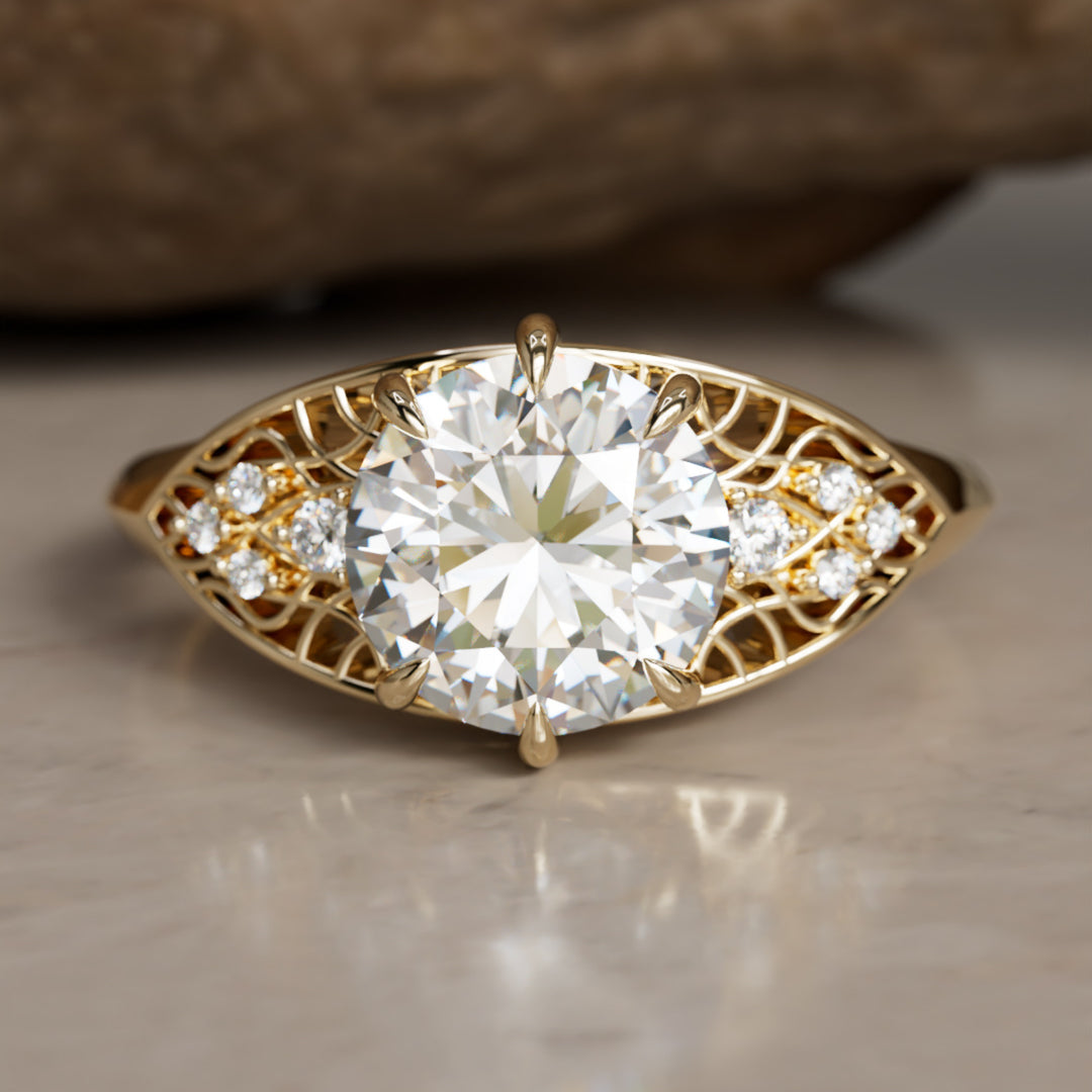 Mionmir Fantasy Round Lab Diamond Unique Engagement Ring By Valley Rose