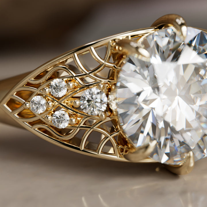 Mionmir Fantasy Round Lab Diamond Unique Engagement Ring By Valley Rose