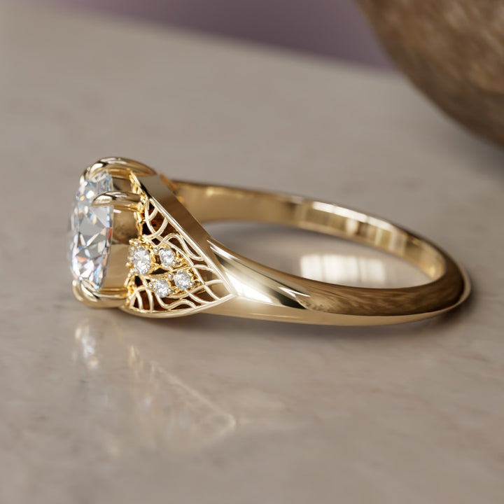 Mionmir Fantasy Round Lab Diamond Unique Engagement Ring By Valley Rose