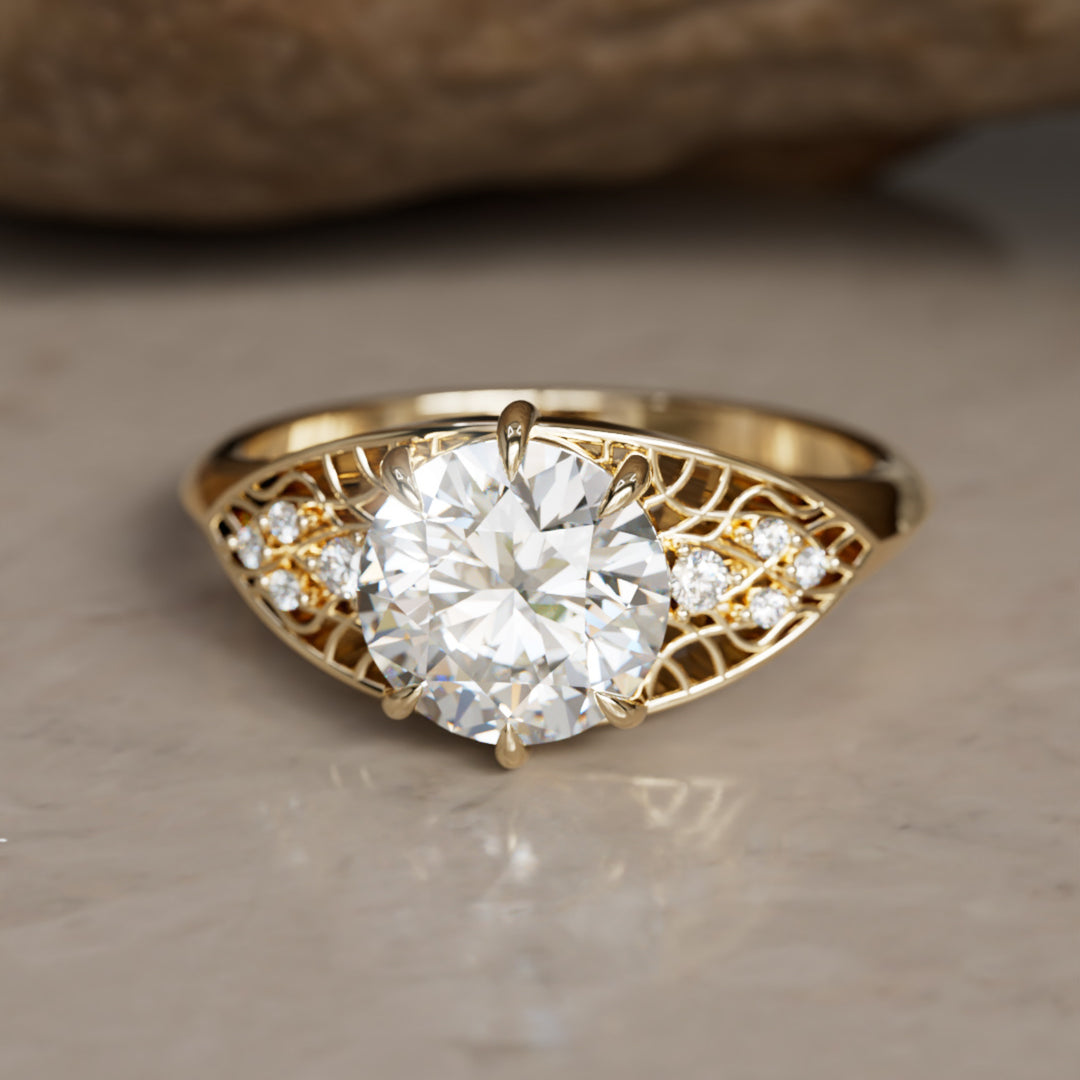 Mionmir Fantasy Round Lab Diamond Unique Engagement Ring By Valley Rose