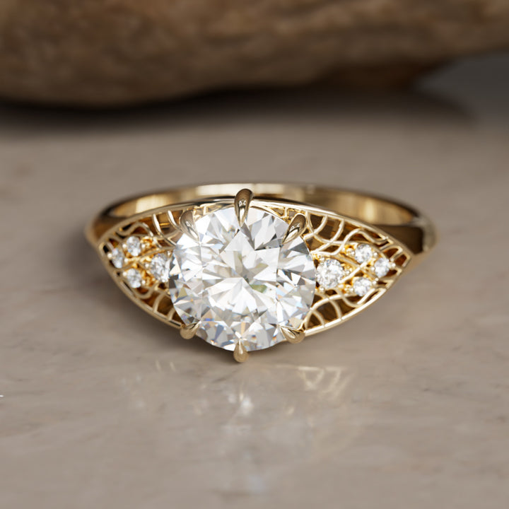 Mionmir Fantasy Round Lab Diamond Unique Engagement Ring By Valley Rose