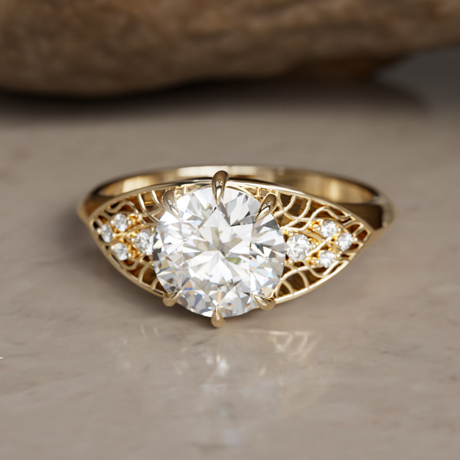 Mionmir Fantasy Round Lab Diamond Unique Engagement Ring By Valley Rose
