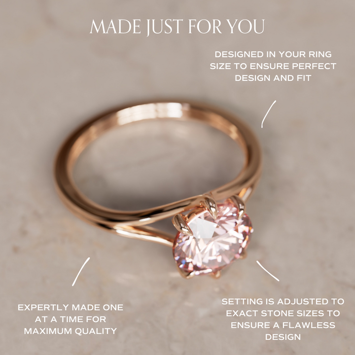 Mira Pink Round Lab Diamond Modern Unique Split Shank Engagement Ring By Valley Rose