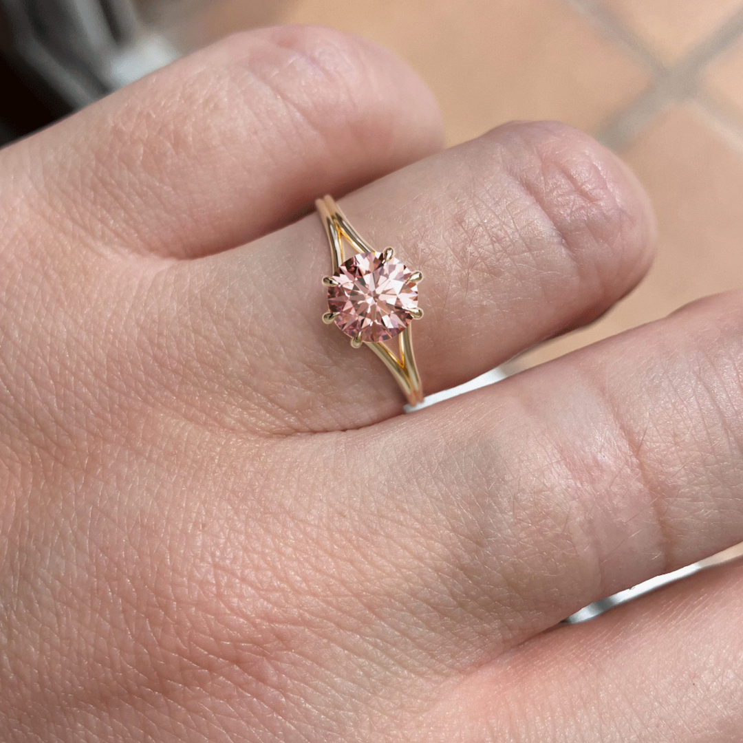 Mira Pink Round Lab Diamond Modern Unique Split Shank Engagement Ring By Valley Rose