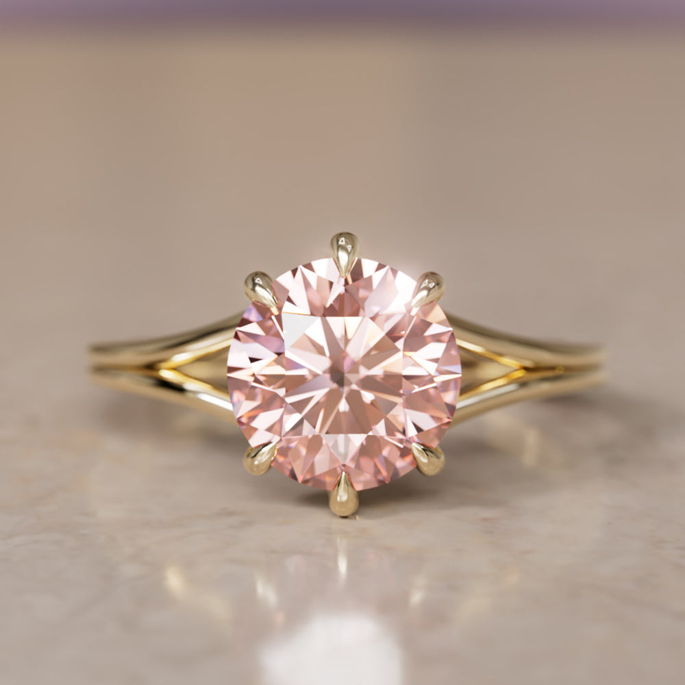 Mira Pink Round Lab Diamond Modern Unique Split Shank Engagement Ring By Valley Rose