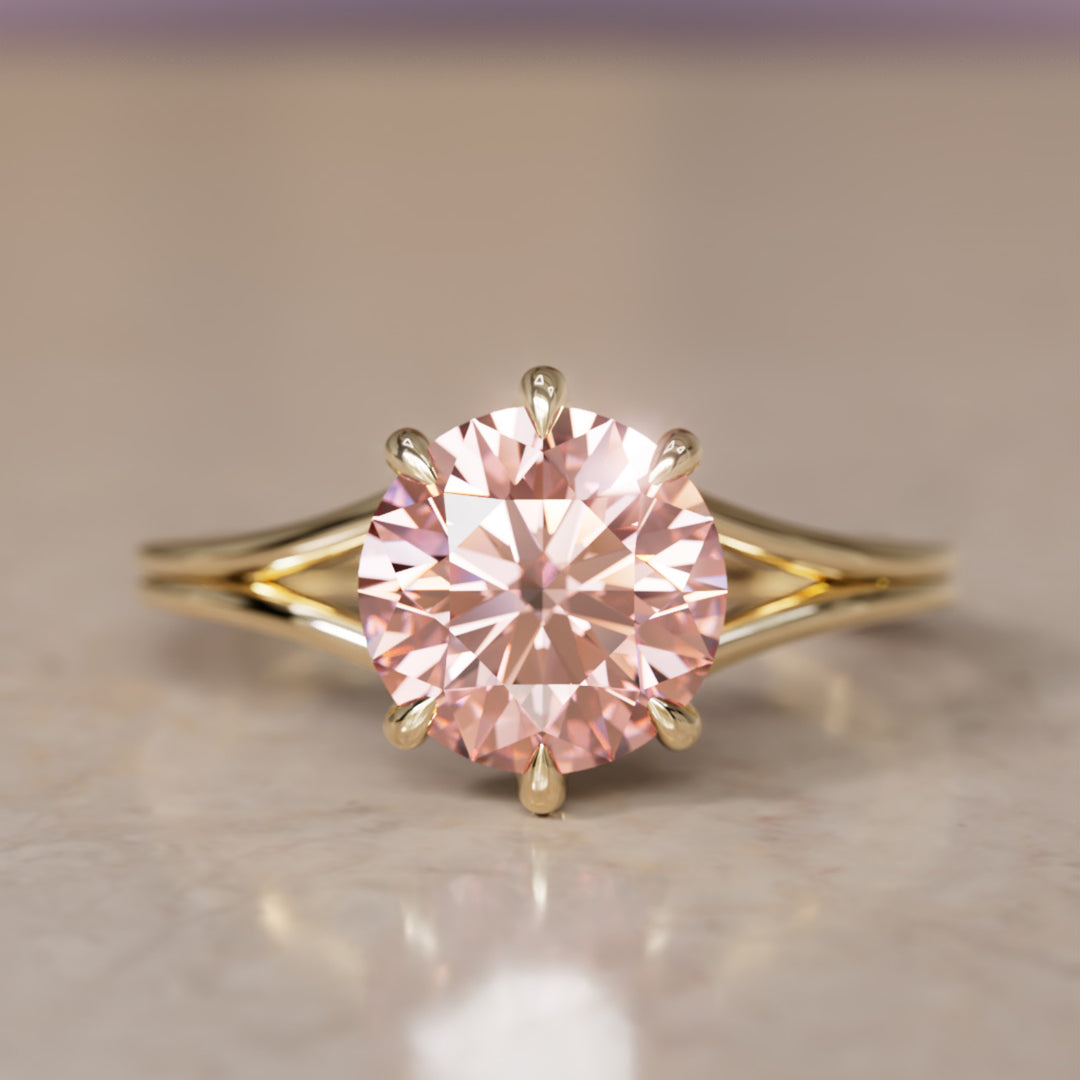 Mira Pink Round Lab Diamond Modern Unique Split Shank Engagement Ring By Valley Rose