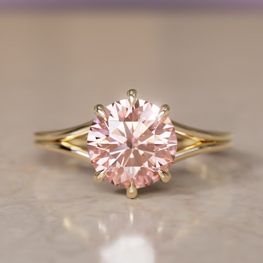 Mira Pink Round Lab Diamond Modern Unique Split Shank Engagement Ring By Valley Rose