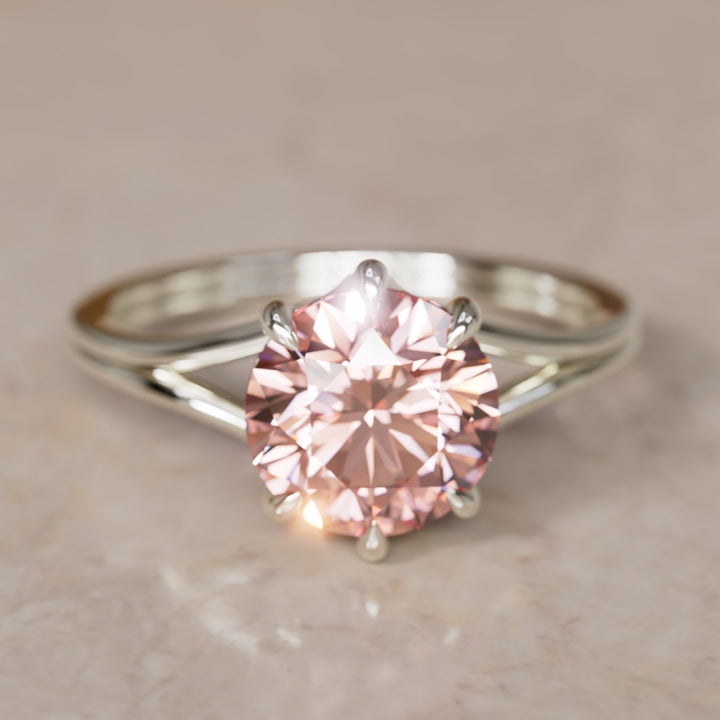Mira Pink Round Lab Diamond Modern Unique Split Shank Engagement Ring By Valley Rose