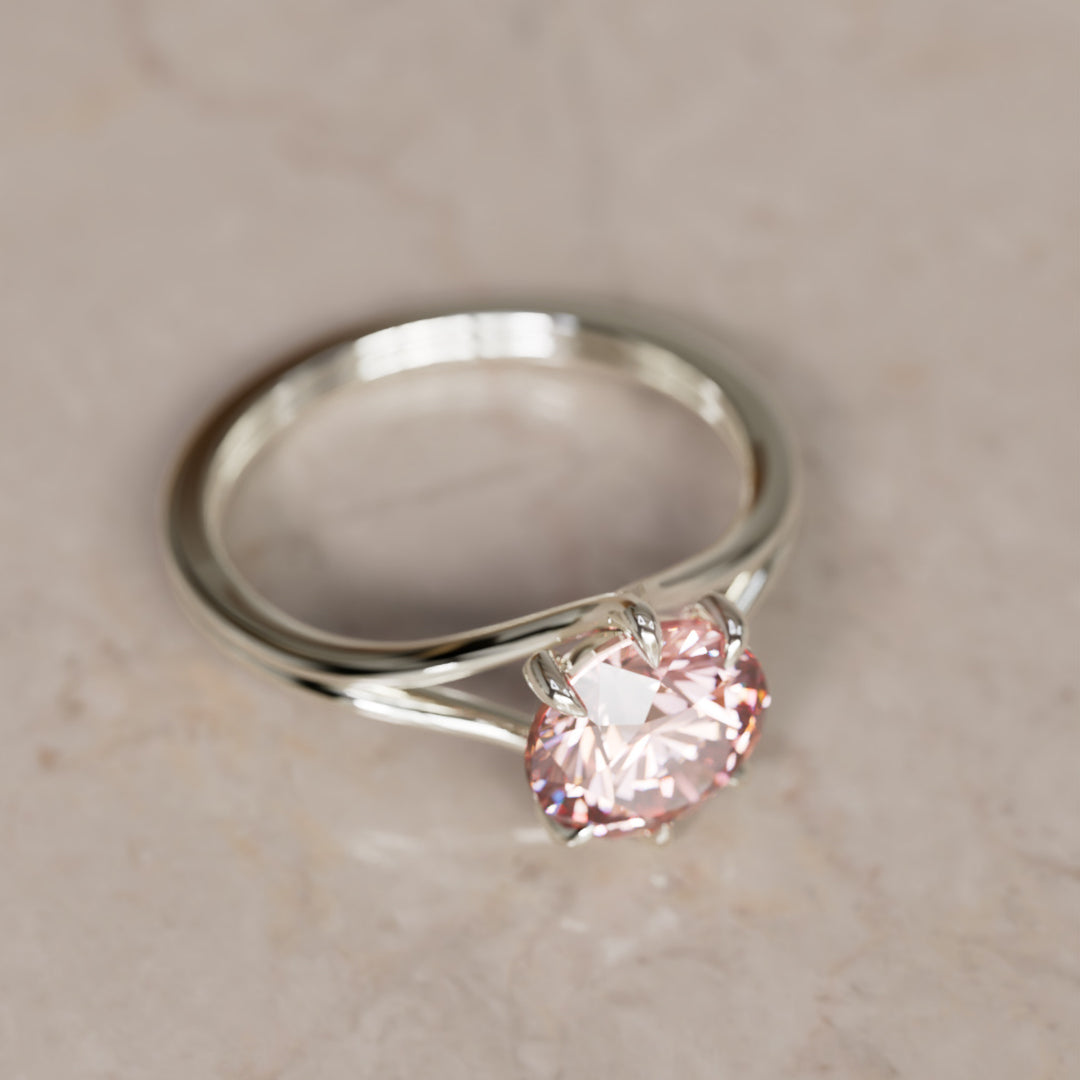 Mira Pink Round Lab Diamond Modern Unique Split Shank Engagement Ring By Valley Rose
