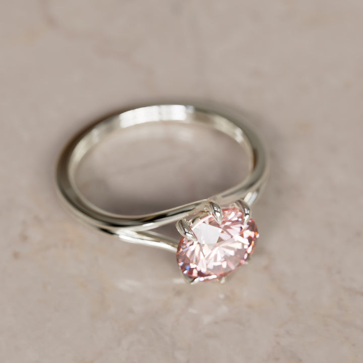Mira Pink Round Lab Diamond Modern Unique Split Shank Engagement Ring By Valley Rose